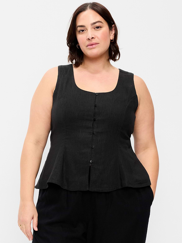 Button-Down Linen Blend Top