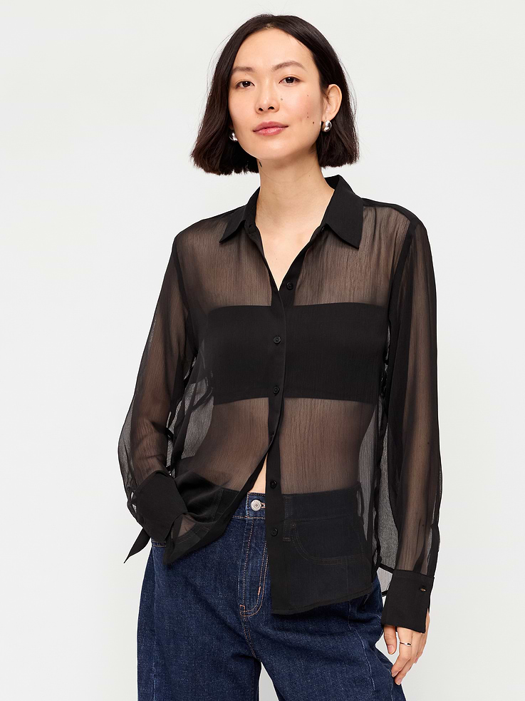 Image number 1 showing, Chiffon Sheer Button-Down Shirt