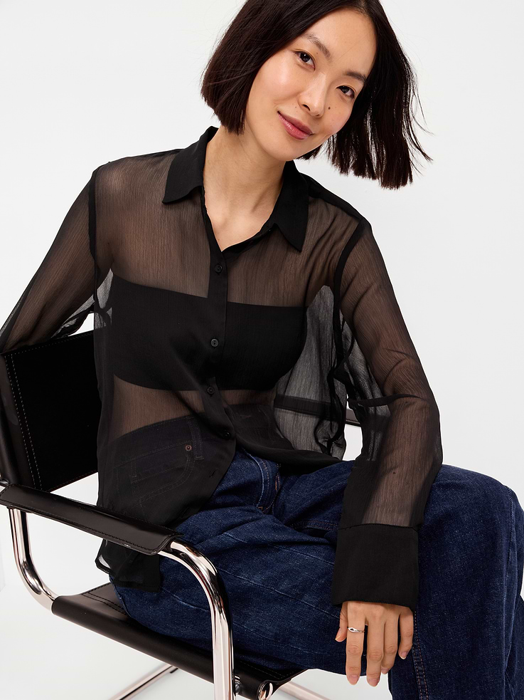 Image number 3 showing, Chiffon Sheer Button-Down Shirt