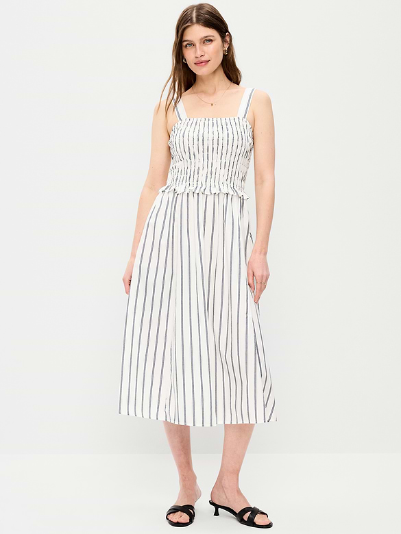 Fit & Flare Smocked-Bodice Midi Dress