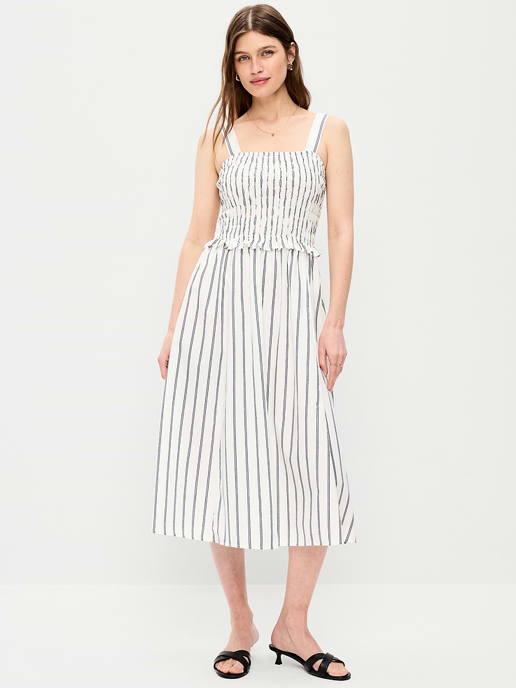 Image number 1 showing, Fit & Flare Smocked-Bodice Midi Dress