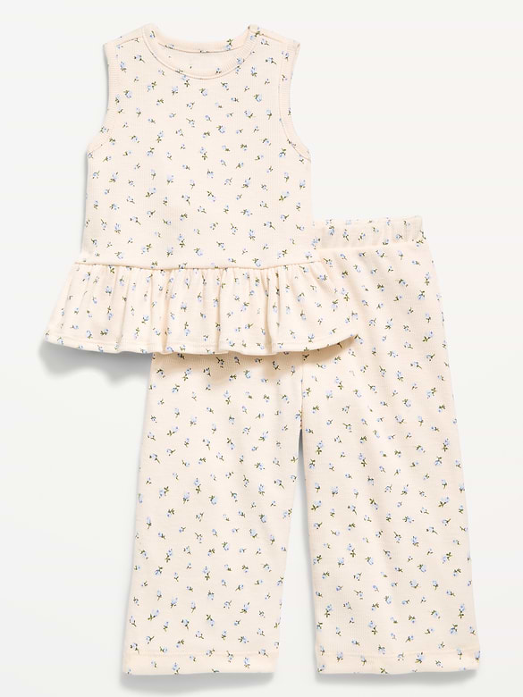 Sleeveless Ribbed Peplum Top and Pants Set for Baby