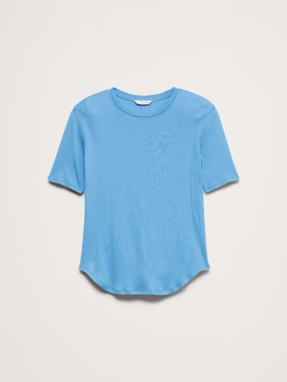 Airy Cotton Elbow-Sleeve T-Shirt