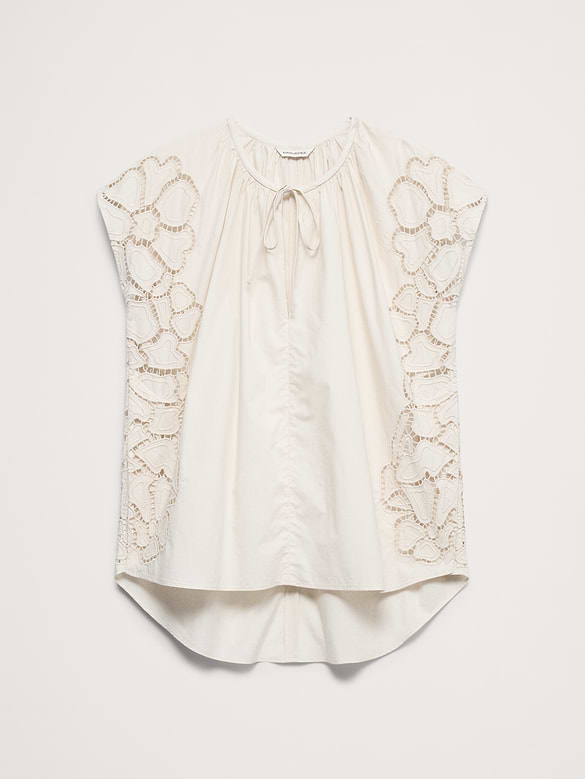 Embroidered Cotton Poplin Split-Neck Tunic