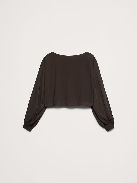 Smocked Georgette Boatneck Top