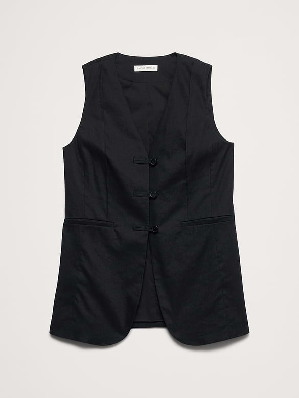 Stretch Linen-Viscose Long Vest