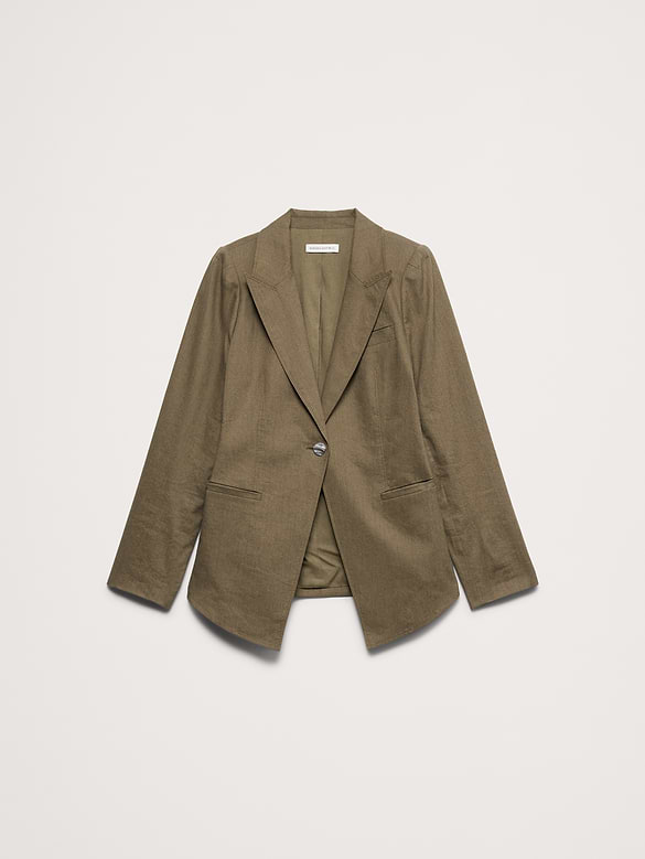 Stretch Linen-Viscose Long Blazer