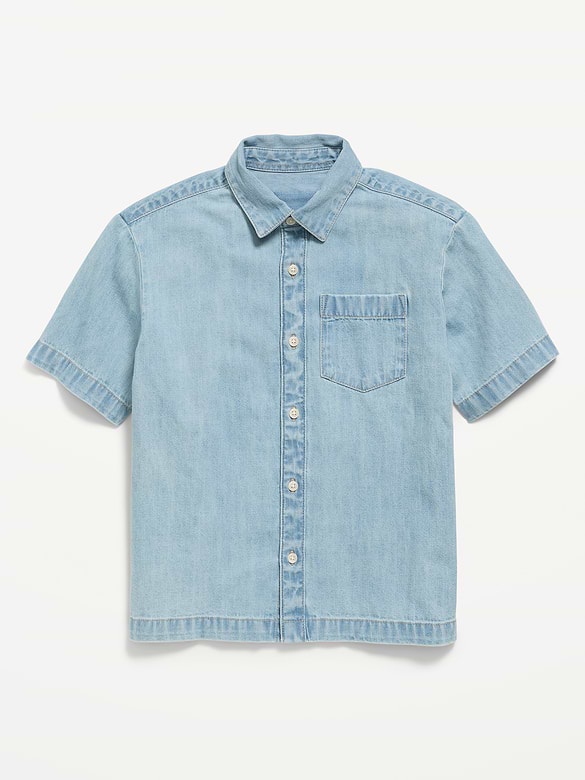 Short-Sleeve Boxy Denim Shirt for Boys