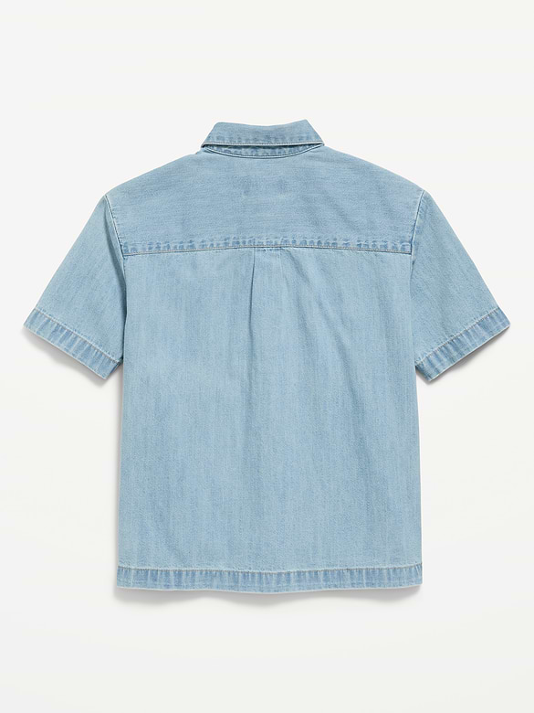 Short-Sleeve Boxy Denim Shirt for Boys