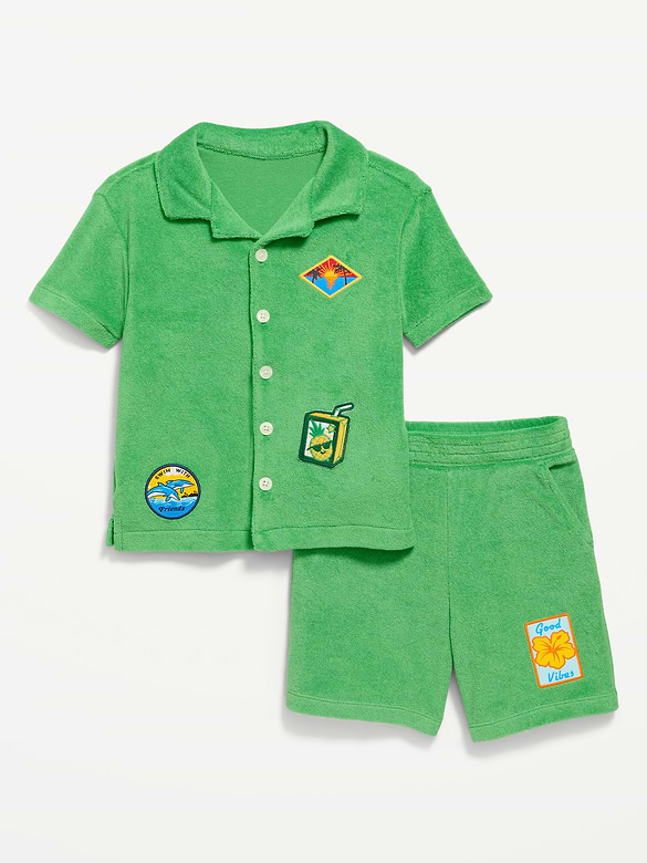 Ensemble avec chemise à manches courtes brodée et short en jersey bouclette pour tout-petit