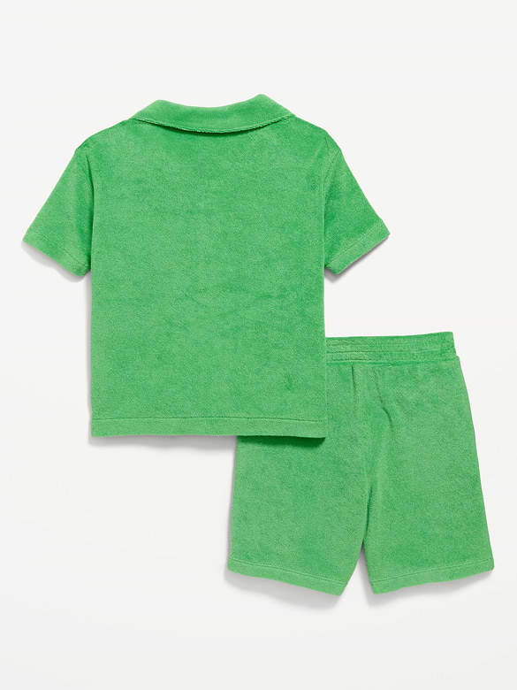 Ensemble avec chemise à manches courtes brodée et short en jersey bouclette pour tout-petit