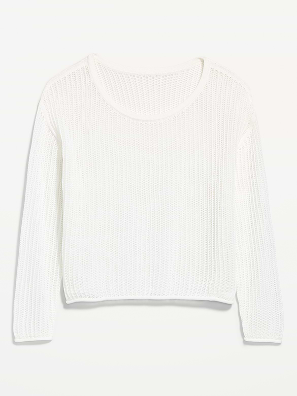 Seaside Cotton Open-Stitch Cropped Sweater