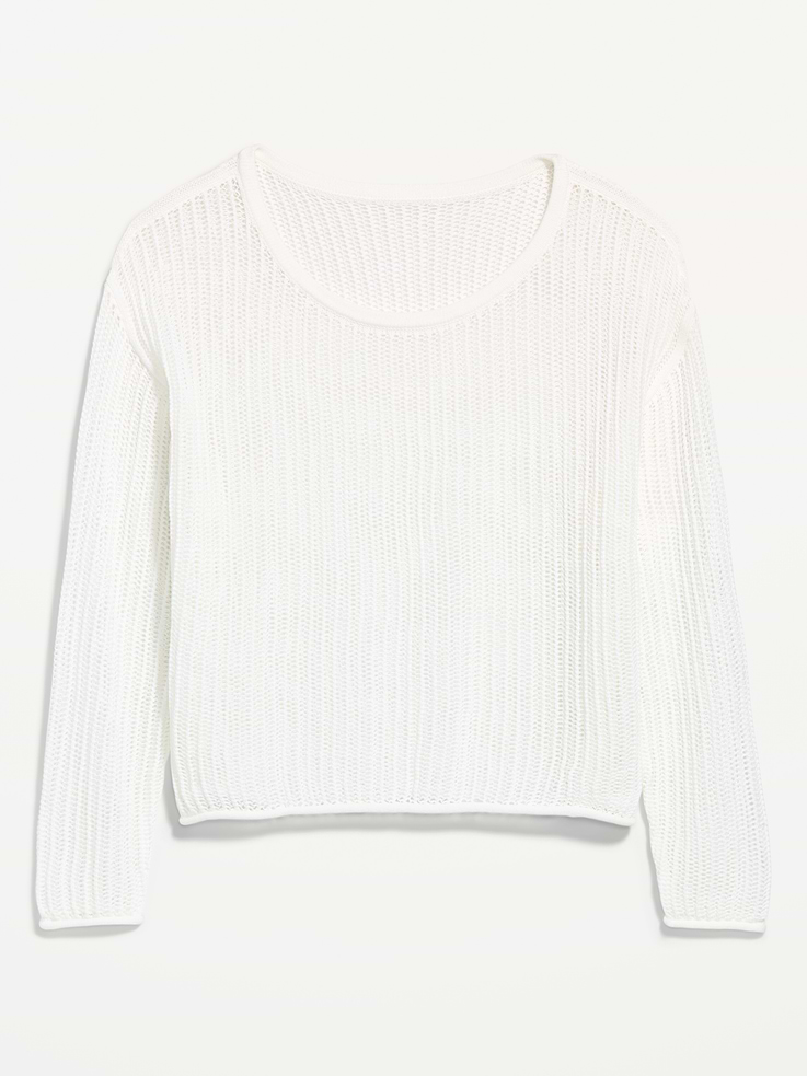 Image number 4 showing, Seaside Cotton Open-Stitch Cropped Sweater
