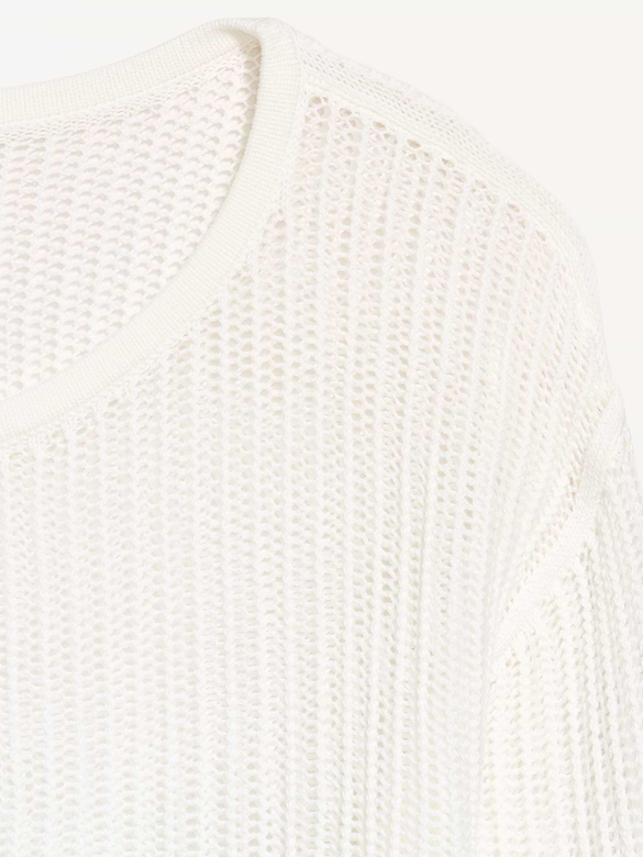 Seaside Cotton Open-Stitch Cropped Sweater