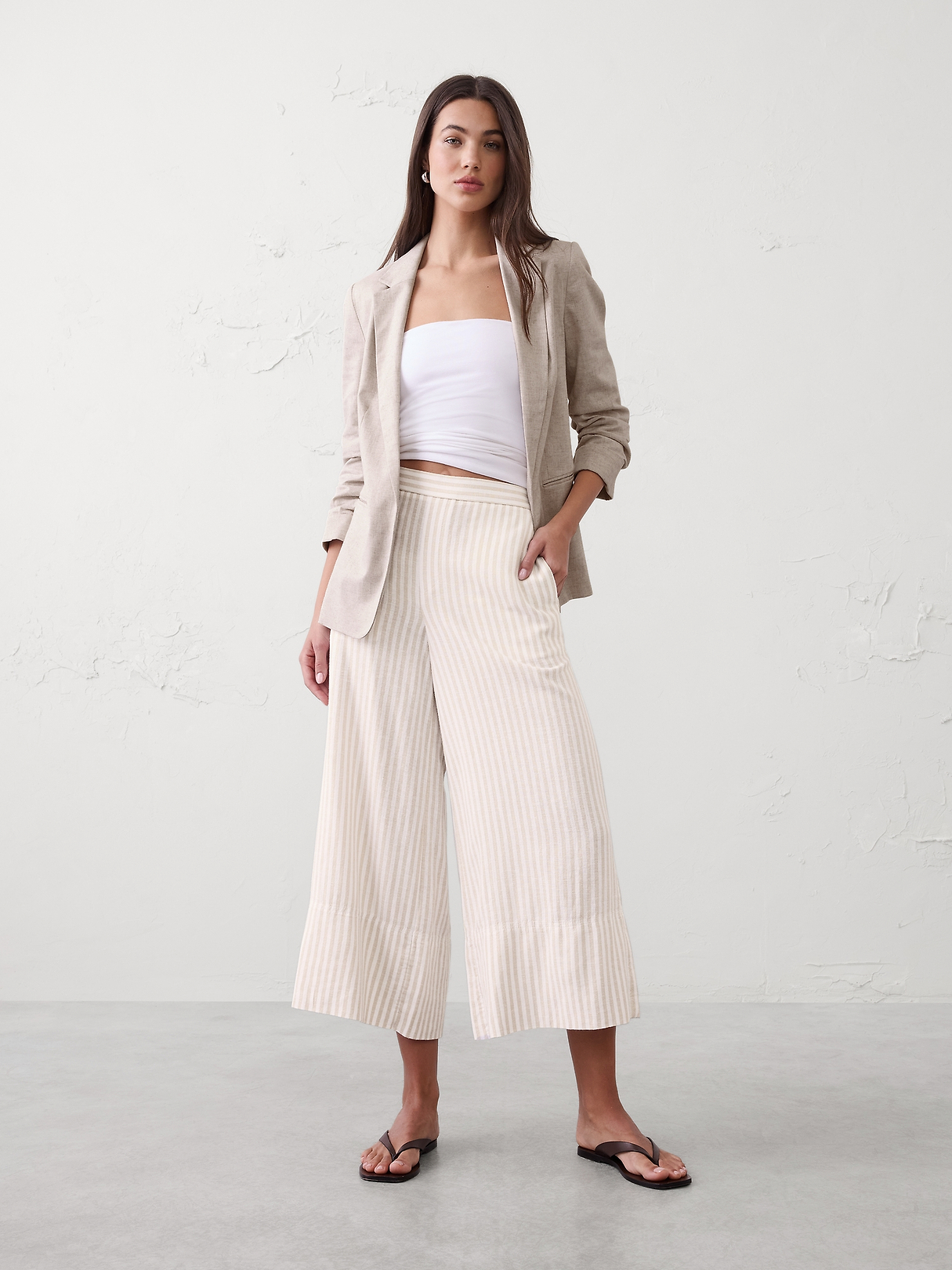 Anyday Wide-Leg High-Rise Linen-Blend Cropped Pant | Banana