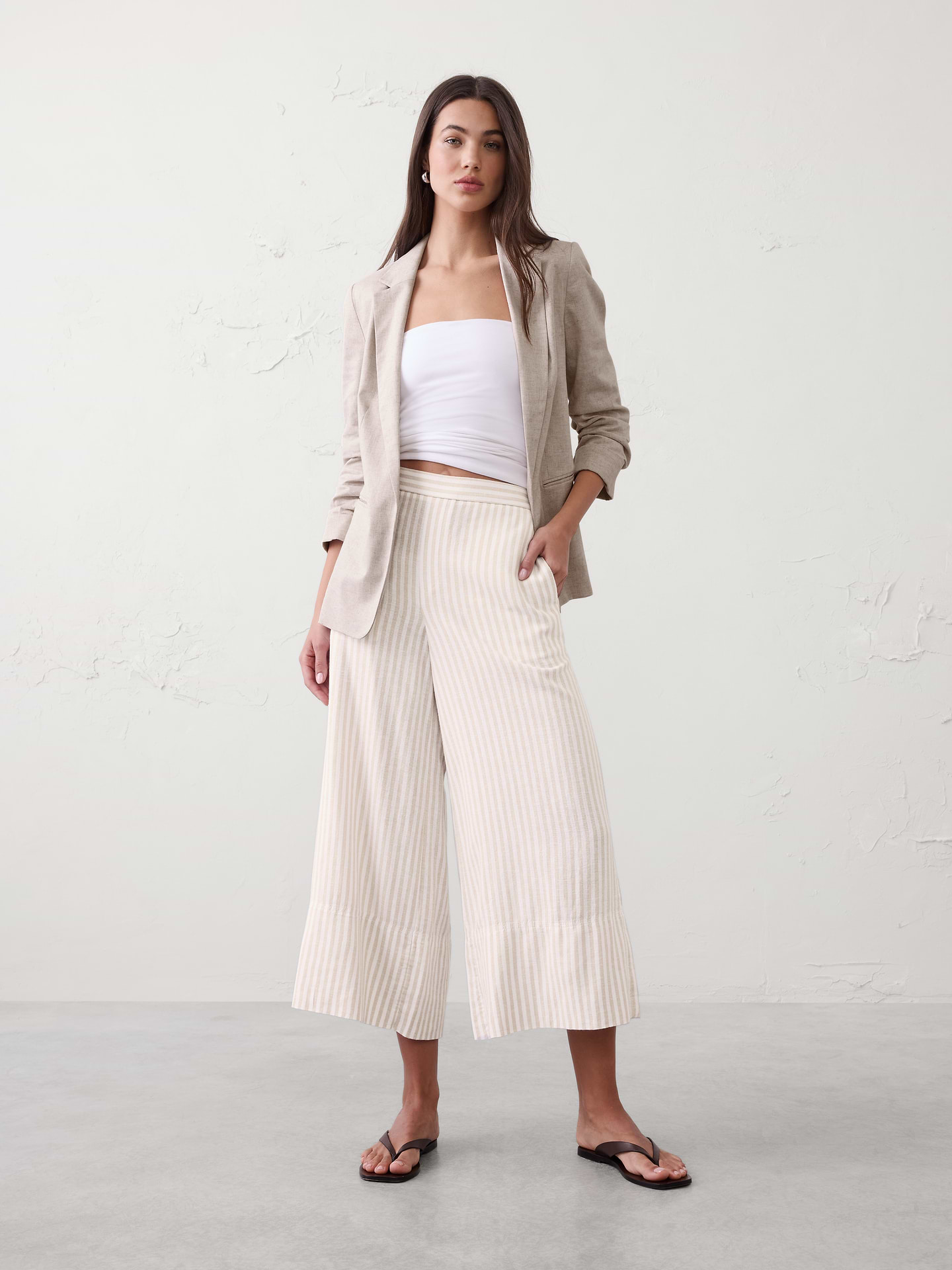 Image number 1 showing, Anyday Wide-Leg High-Rise Linen-Blend Cropped Pant