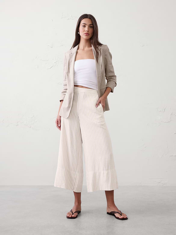 Anyday Wide-Leg High-Rise Linen-Blend Cropped Pant