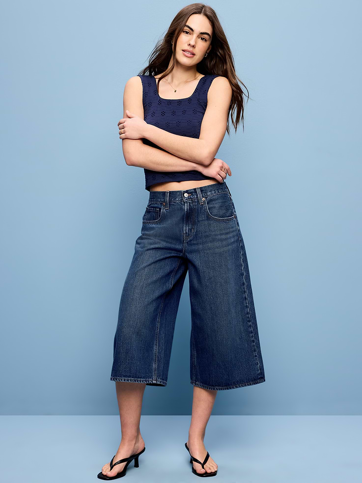 Image number 1 showing, Mid-Rise Baggy Culottes