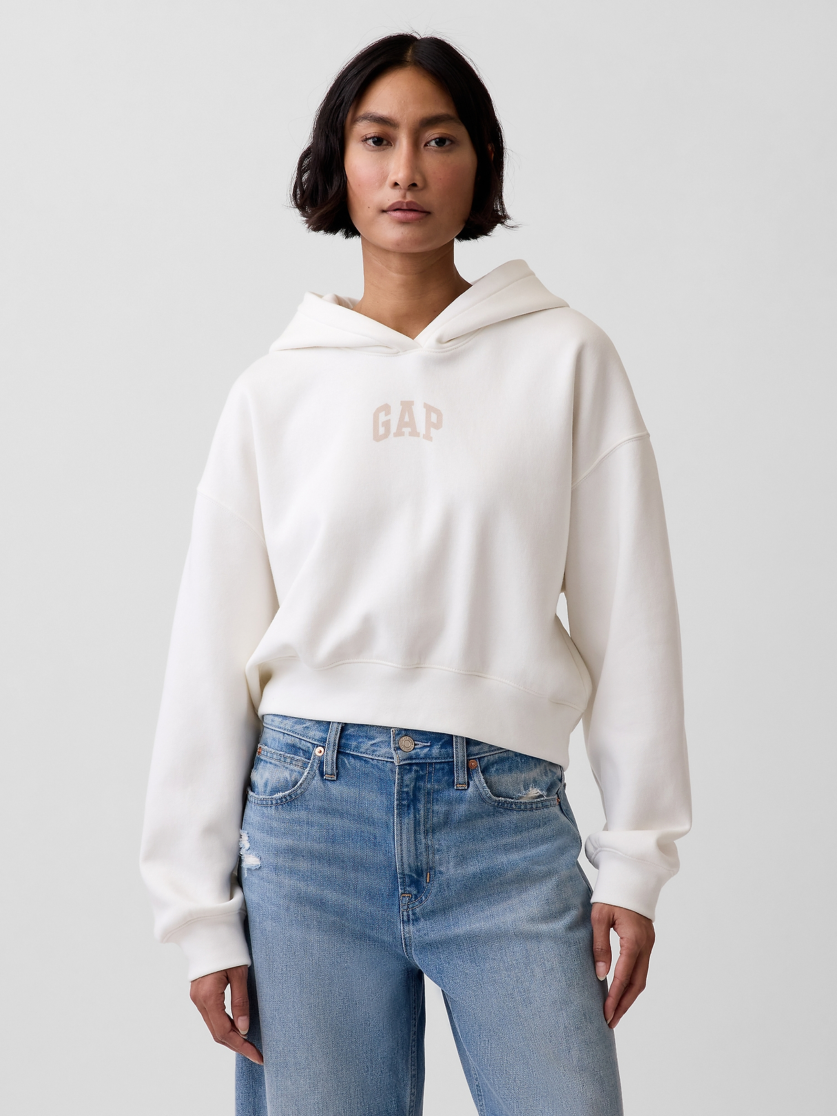 VintageSoft Oversized Crop Logo Hoodie | Gap