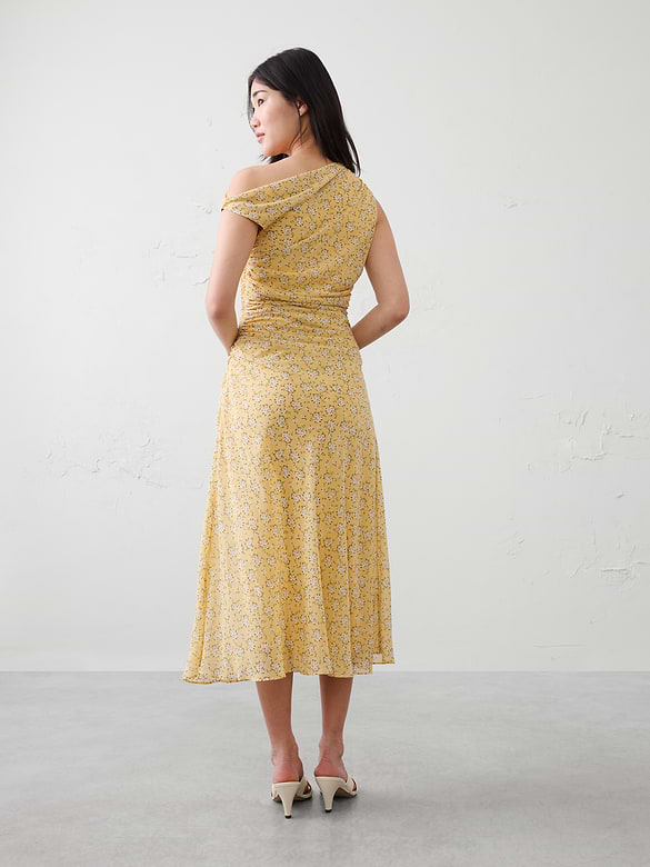 Asymmetrical Side-Ruched Midi Dress