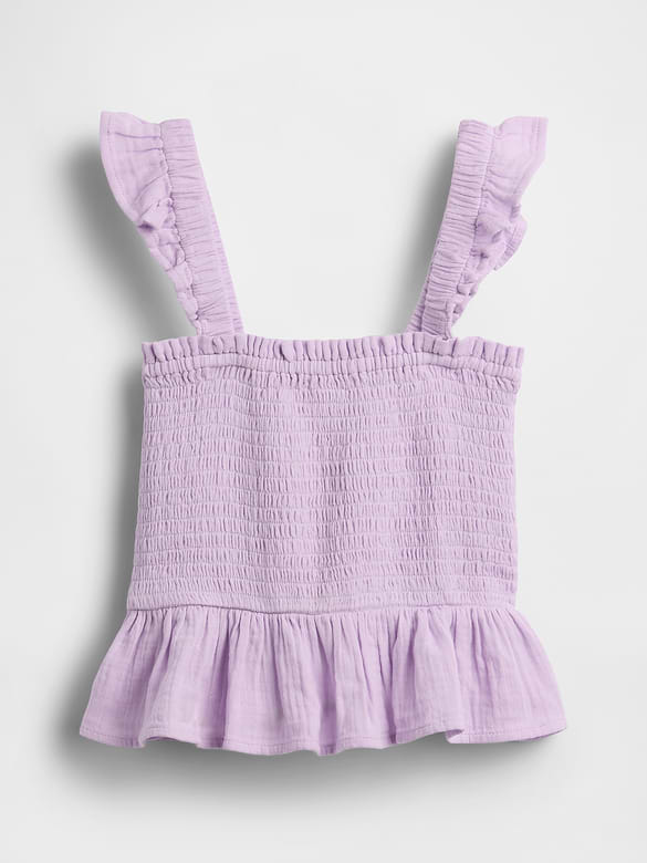 Kids Cotton Gauze Smocked Peplum Top