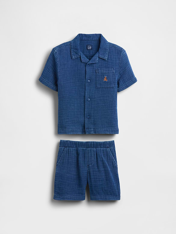 Baby & Toddler Cotton Gauze Denim Outfit Set