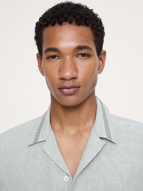 Standard-Fit Embroidered Linen Resort Shirt