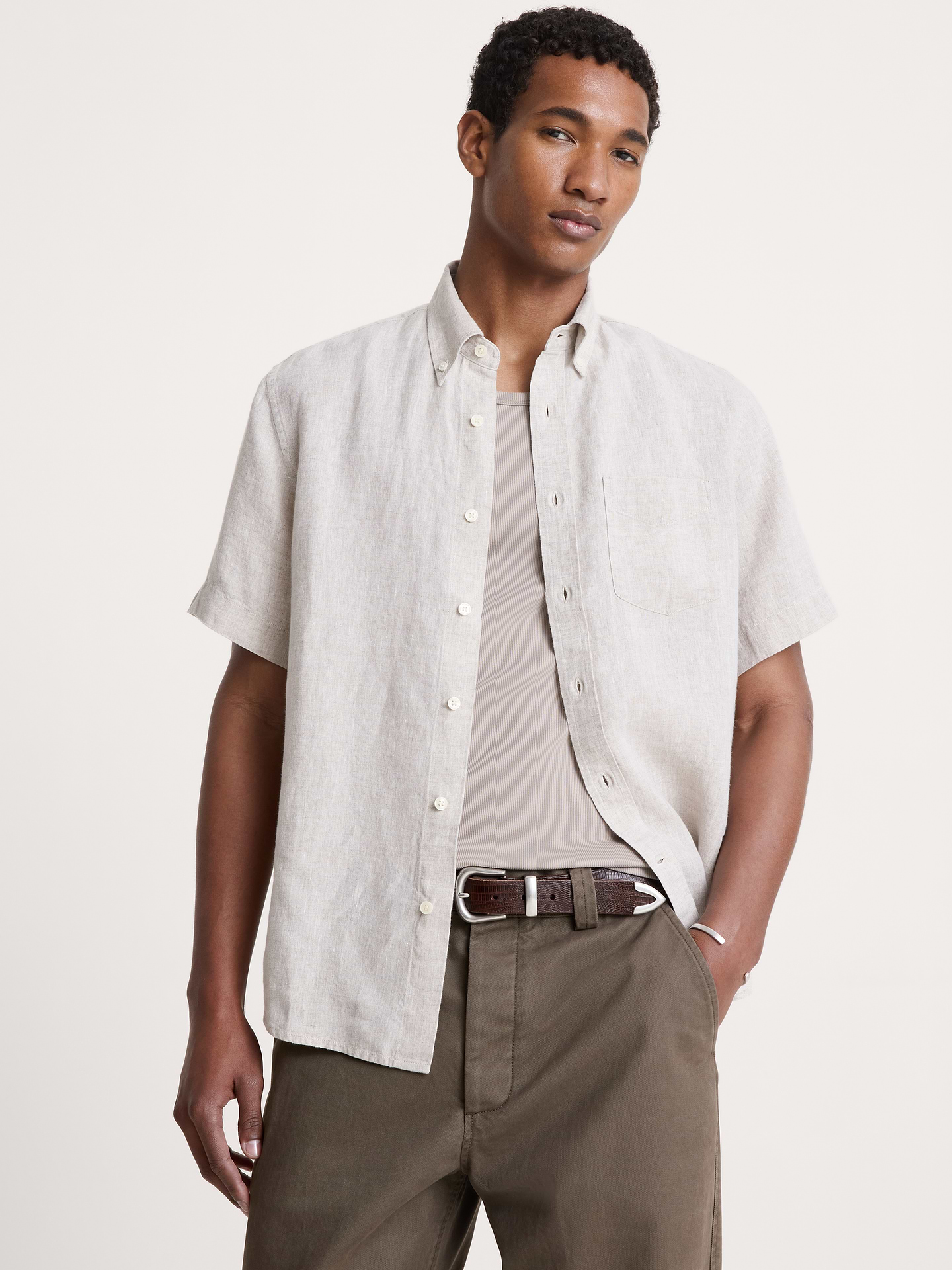 Image number 1 showing, Standard-Fit Linen Short-Sleeve Shirt
