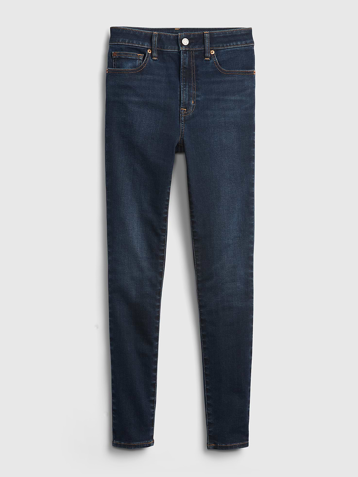 Image 1 of 1, The ace in your back pocket. Designed in our forms-to-you stretch fabric that comes in four sizes. So it forms to you. Not the other way around., With High Stretch. Our softest, stretchiest, easiest denim. Wears like leggings. Looks like tried-and-true denim., Button fly closure., Dark indigo wash., Classic five-pocket styling., These jeans are made with 6% recycled polyester. Less waste in the world. More great denim for you., Better denim. Better planet. This pair of denim is part of our water-saving Washwell program. Compared to conventional wash methods, Washwell has saved millions of liters of water since 2016., Product #767682