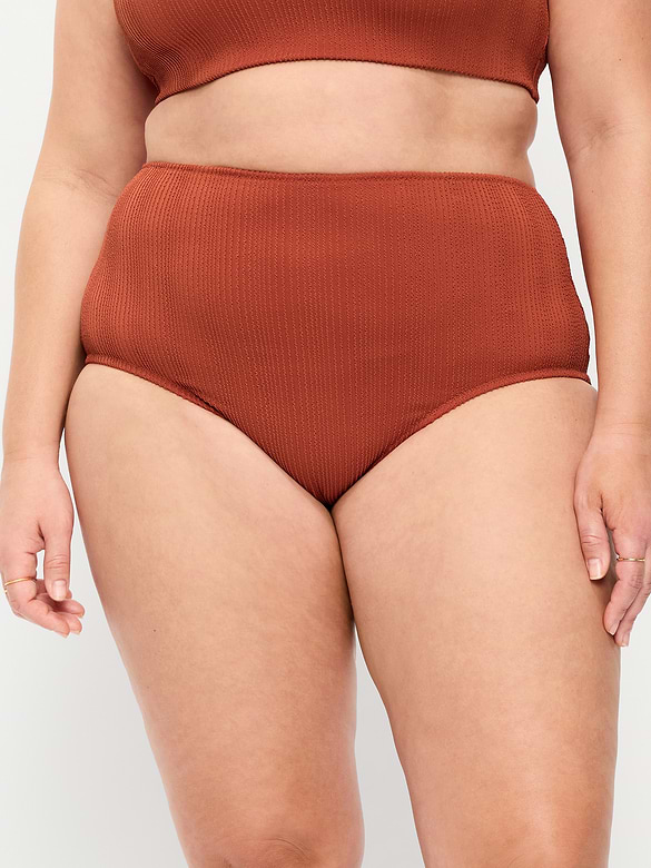 High-Waisted Ribbed Bikini Swim Bottoms