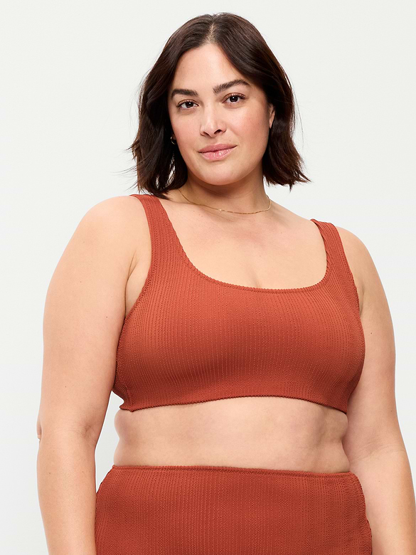Ribbed Scoop-Neck Swim Top