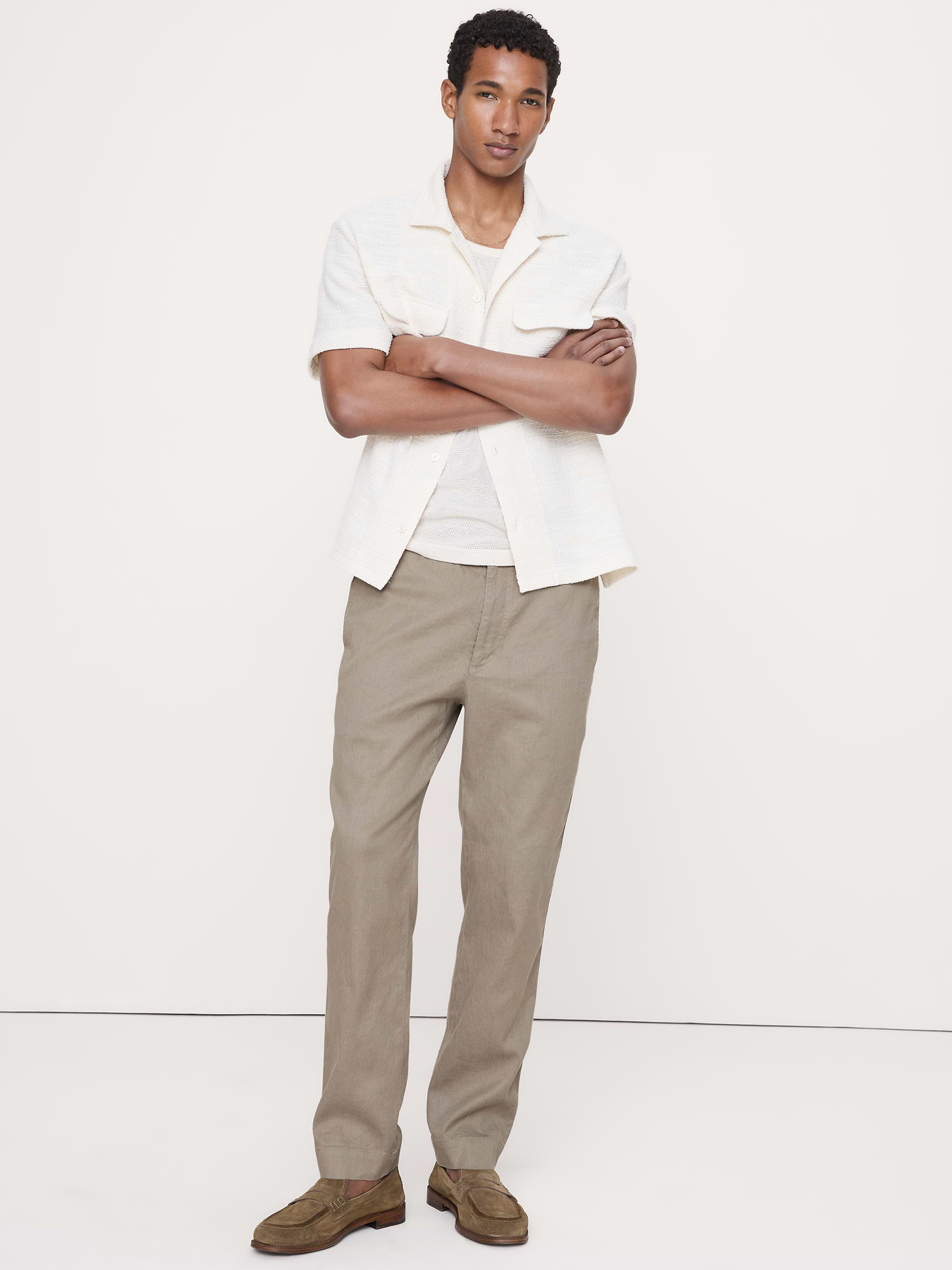 Image number 1 showing, Straight Italian Linen-Cotton Pull-On Pant