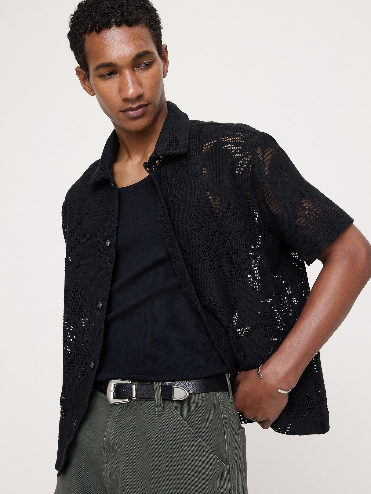 Floral Knit Button-Down Shirt | Banana Republic