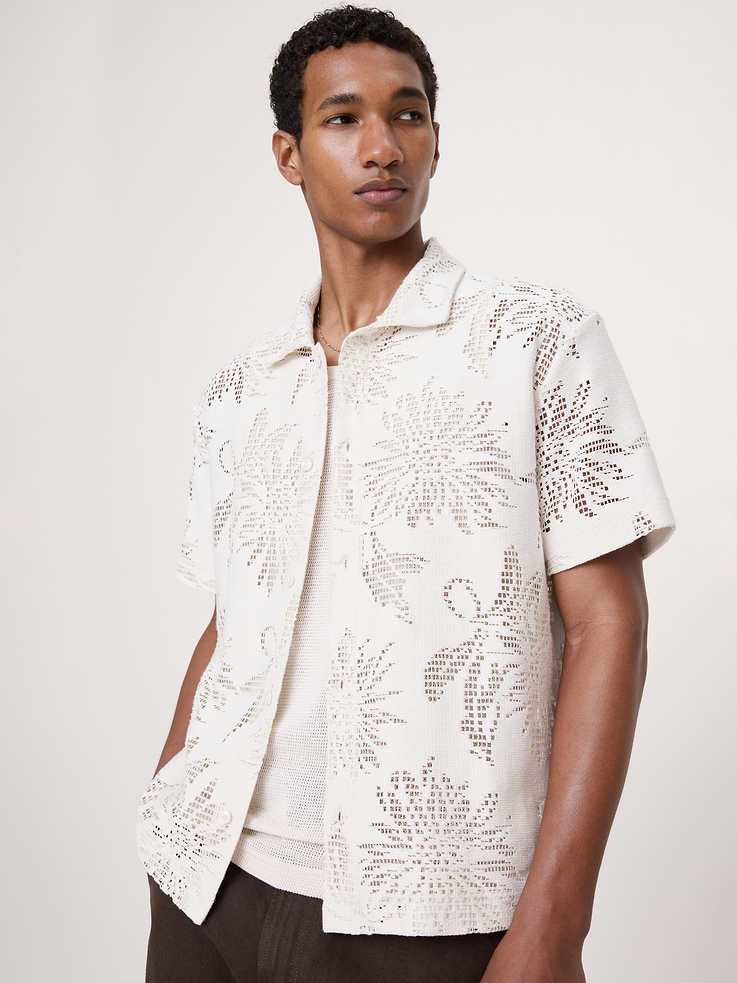 Floral Knit Button-Down Shirt