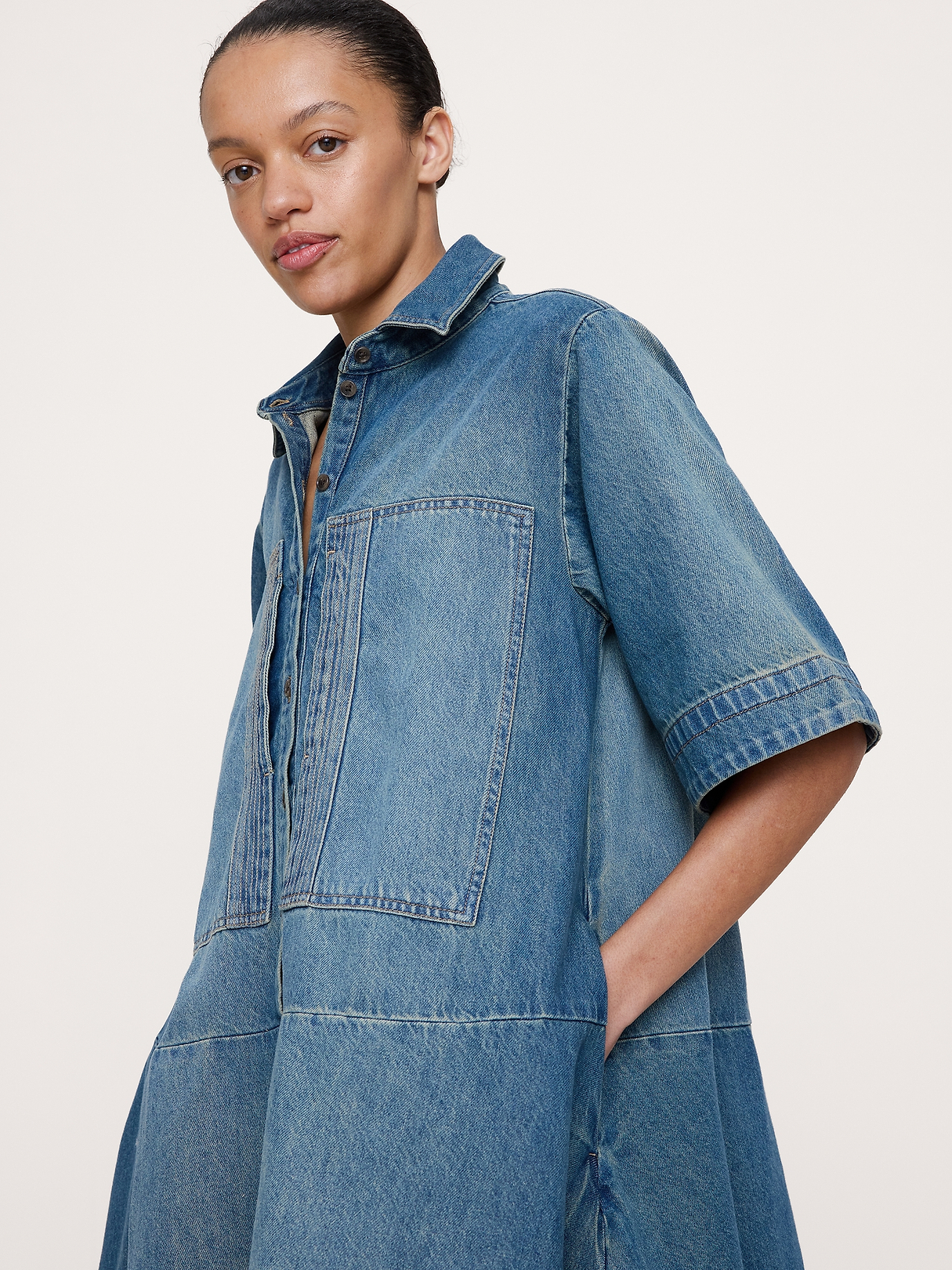 Denim Trapeze Mini Shirt Dress | Banana Republic