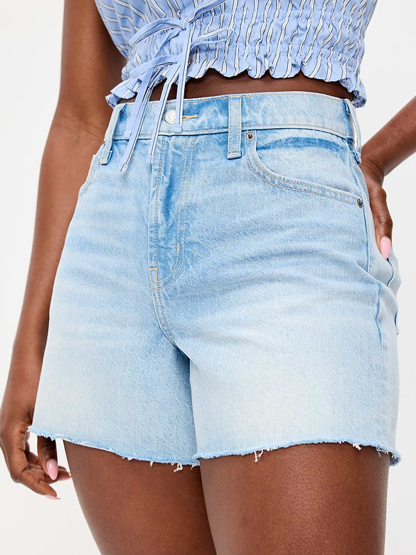 Curvy High-Waisted Baggy Jean Cut-Off Shorts -- 5-inch inseam