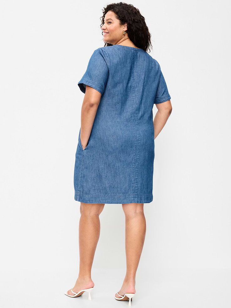 Image number 9 showing, Short-Sleeve Denim Mini Shift Dress