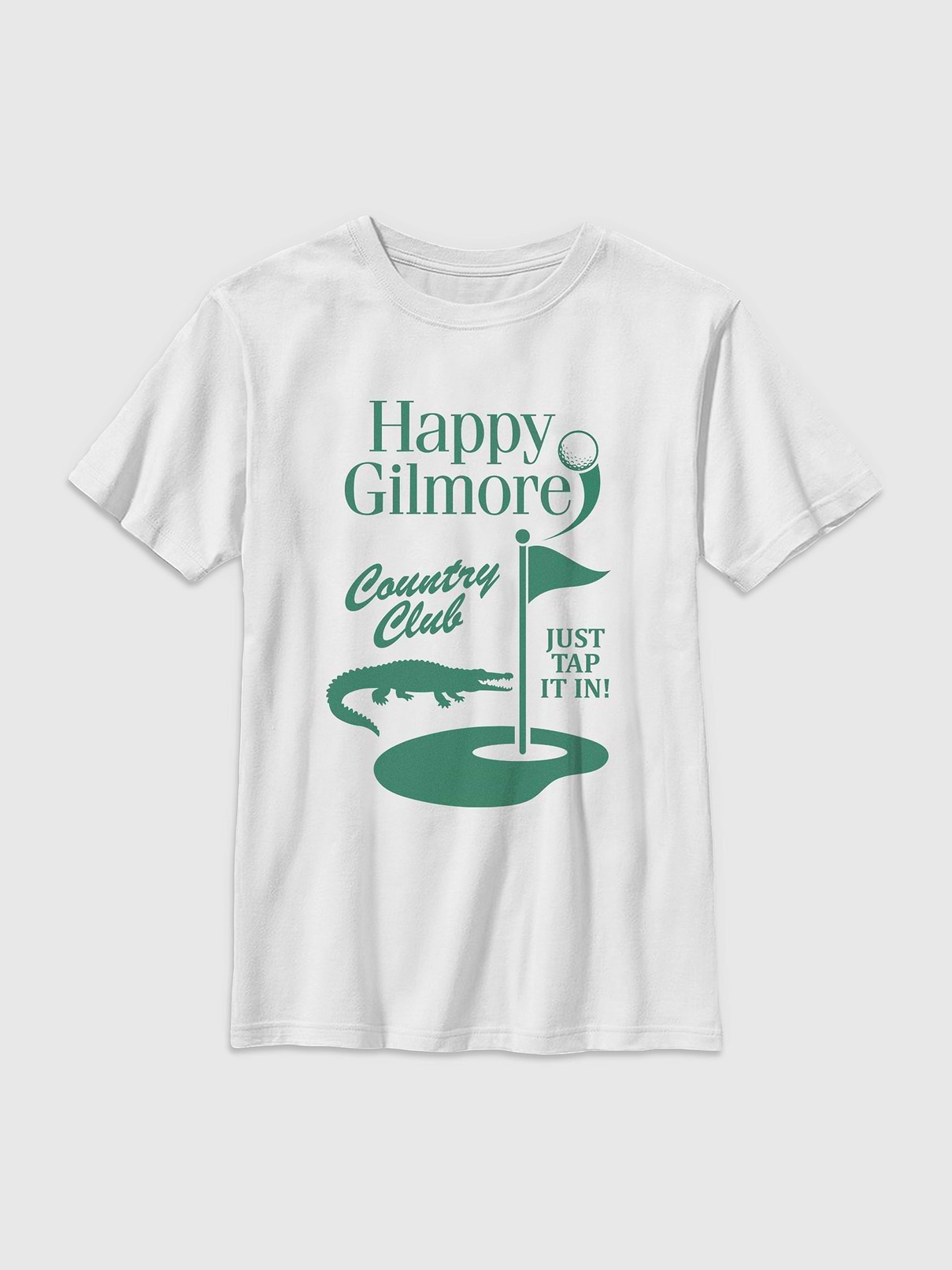Image 1 of 4, Soft cotton blend T-shirt., Crewneck., Short sleeves., Officially licensed Happy Gilmore Gator Golf Graphic at front.