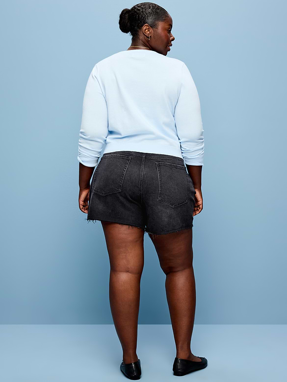 Short OG profilé en denim à taille haute à ourlet coupé, entrejambe de 10 cm