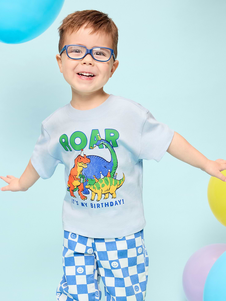 Image 1 of 2, crew neck, short sleeves, drop shoulders, birthday graphic at front, Product #885716
