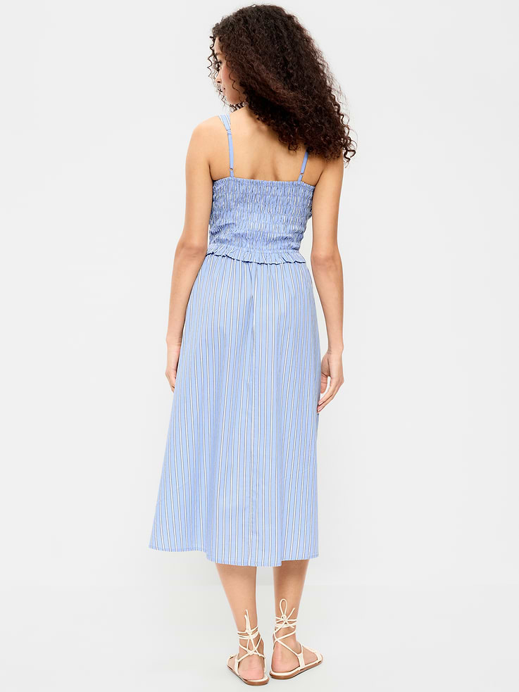 L'image numéro 2 présente Robe mi-longue ajustée et évasée à corsage smocké