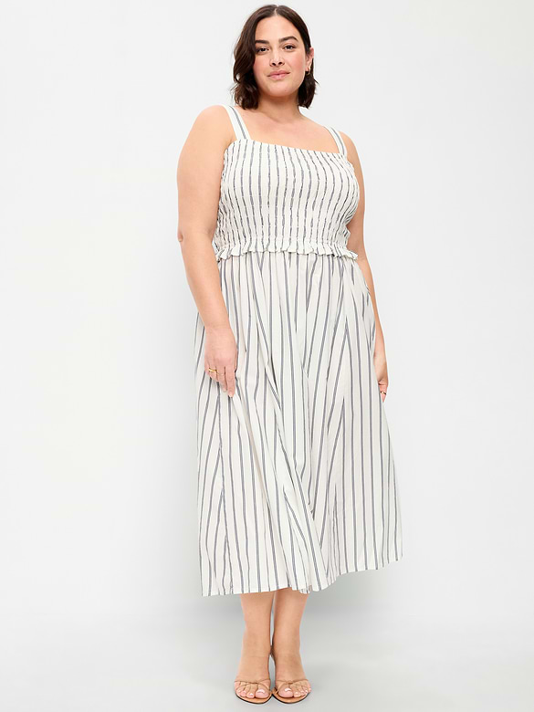 Fit & Flare Smocked-Bodice Midi Dress