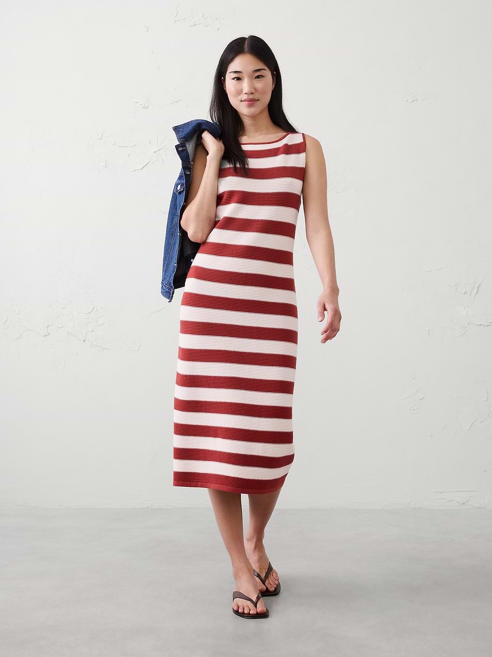 Textured Striped Midi Sweater Dress