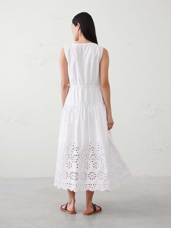 Poplin Eyelet-Hem Midi Dress