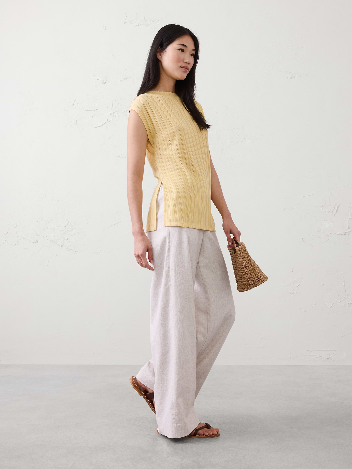 Image number 1 showing, Sheer Ribbed Straight-Neck Top