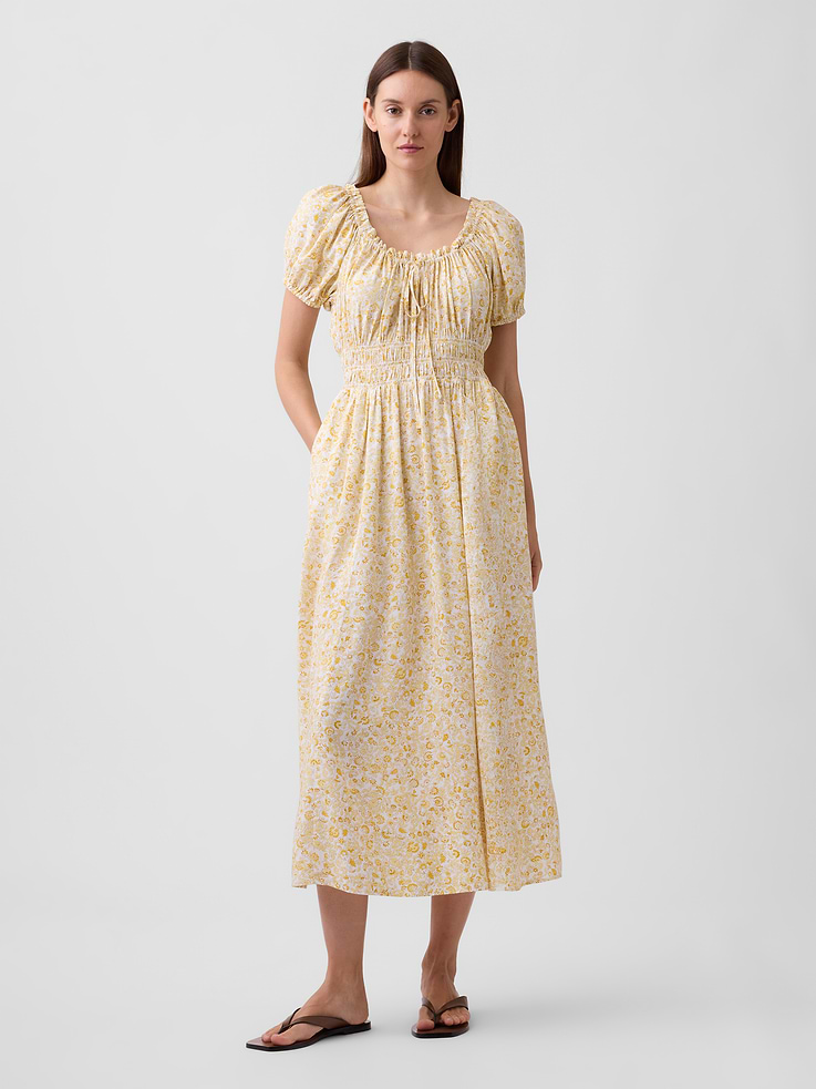 Gap Factory Women's Puff Sleeve Maxi Dress (Mini Yellow Floral)