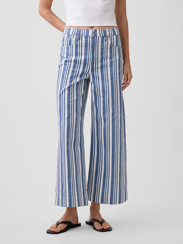 High Rise Stripe Wide-Leg Crop Jeans