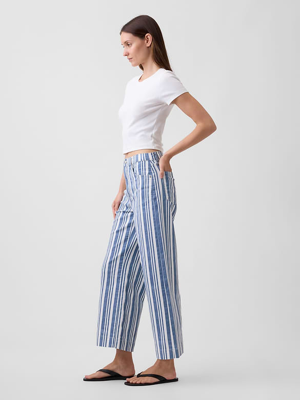High Rise Stripe Wide-Leg Crop Jeans