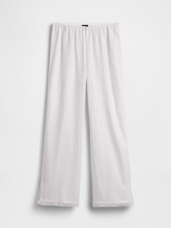 Linen-Blend Lace-Hem PJ Pants