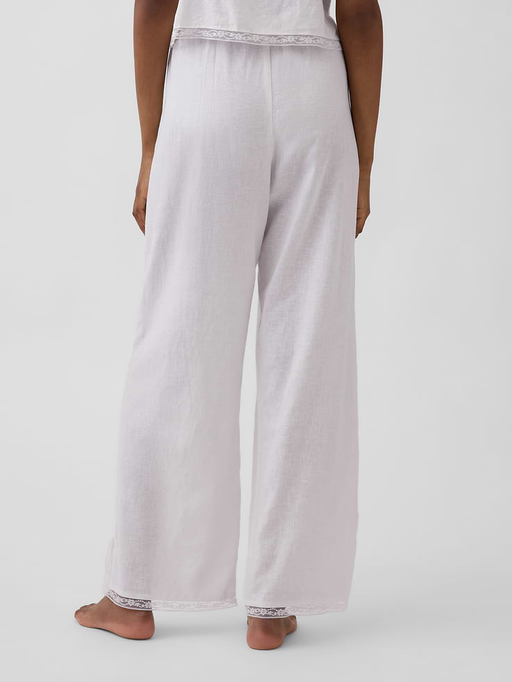 Image number 4 showing, Linen-Blend Lace-Hem PJ Pants